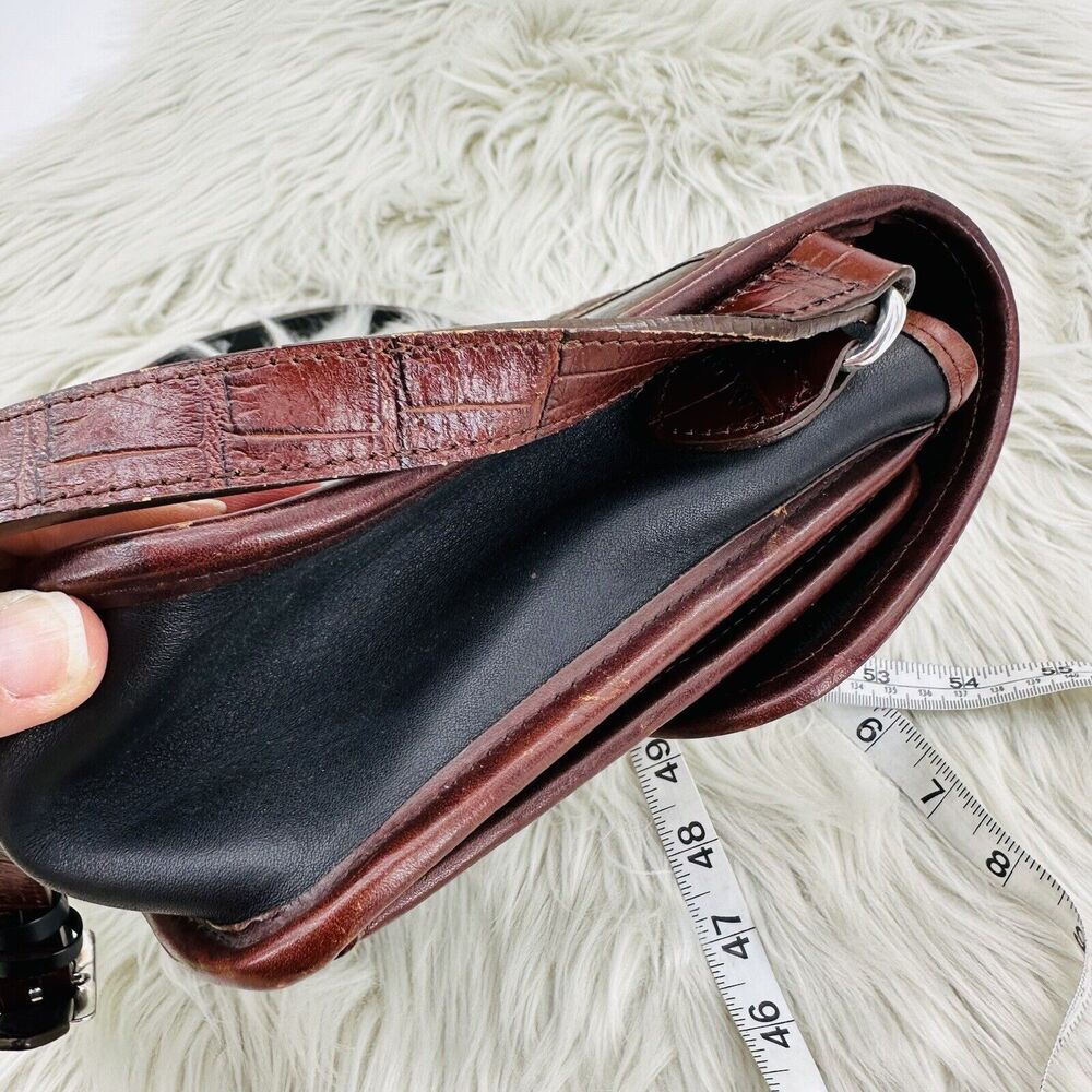 Vintage Brighton Crossbody Flap Organizer Leather Black & Brown Croc Print Purse - Picture 16 of 16